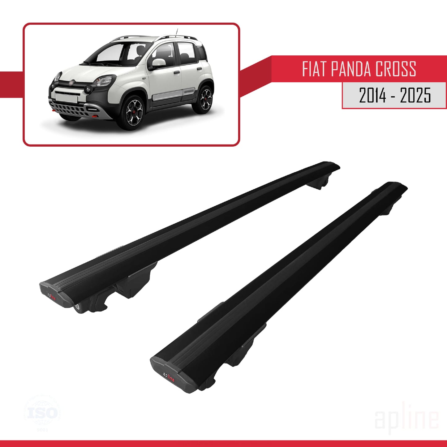 Compatibile con Fiat Panda Cross 2014-2025 Modello HOOK Barre Portatutto Railing Portapacchi Auto Alluminio Nero 2 Barre