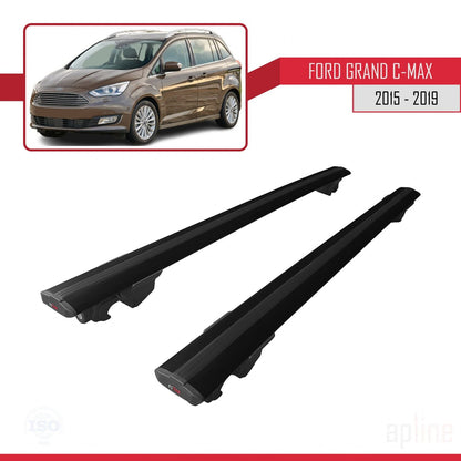 Compatible avec Ford Grand C-Max (C344) Post-Facelift 2015-2019 HOOK Model Barres de Toit Railing Porte-Bagages de Voiture Noir Aluminium 2 Barres