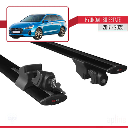 Compatible with Hyundai i30 3 (PD) SW 2017-2025 HOOK Model Car Roof Rack Cross Bar Black Aluminium 2 Bars