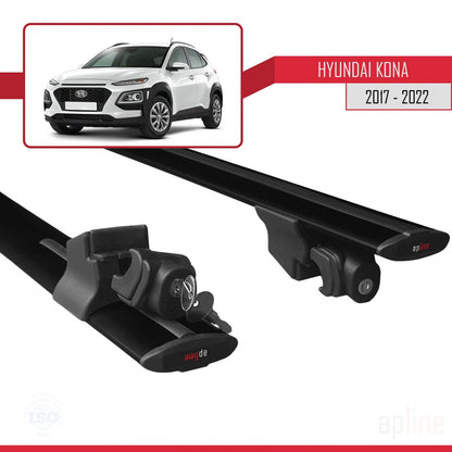 Compatible with Hyundai Kona (OS) 2017-2022 HOOK Model Car Roof Rack Cross Bar Black Aluminium 2 Bars