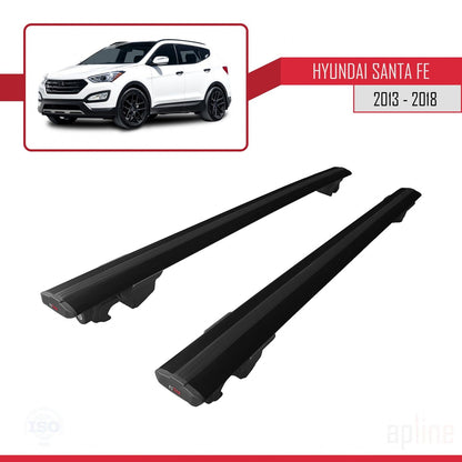 Compatible with Hyundai Santa Fe 3 (DM) 2013-2018 HOOK Model Car Roof Rack Cross Bar Black Aluminium 2 Bars