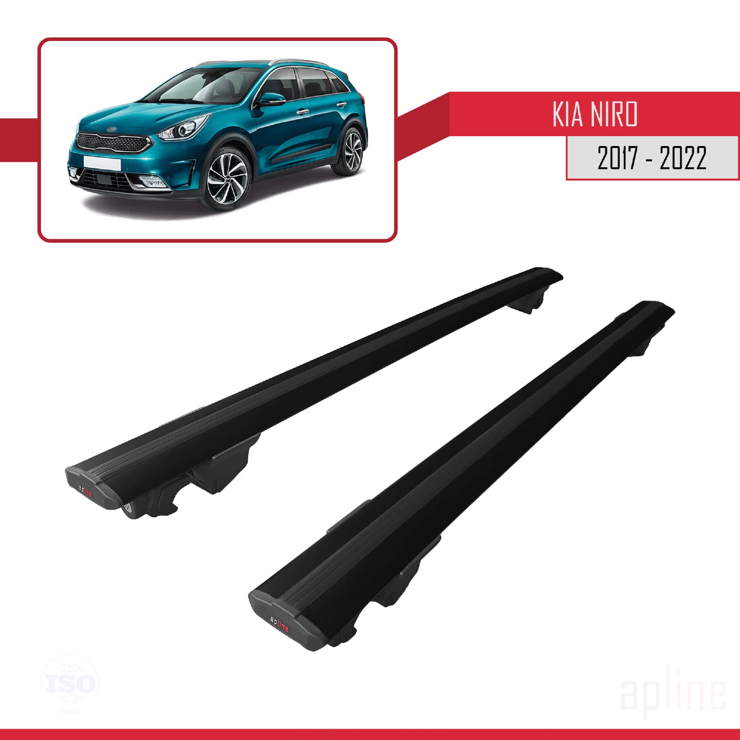 Compatible con Kia Niro (DE) 2017-2022 HOOK Model Barras de Techo Auto Portaequipajes Barras Transversales Negro Aluminio 2 Barras