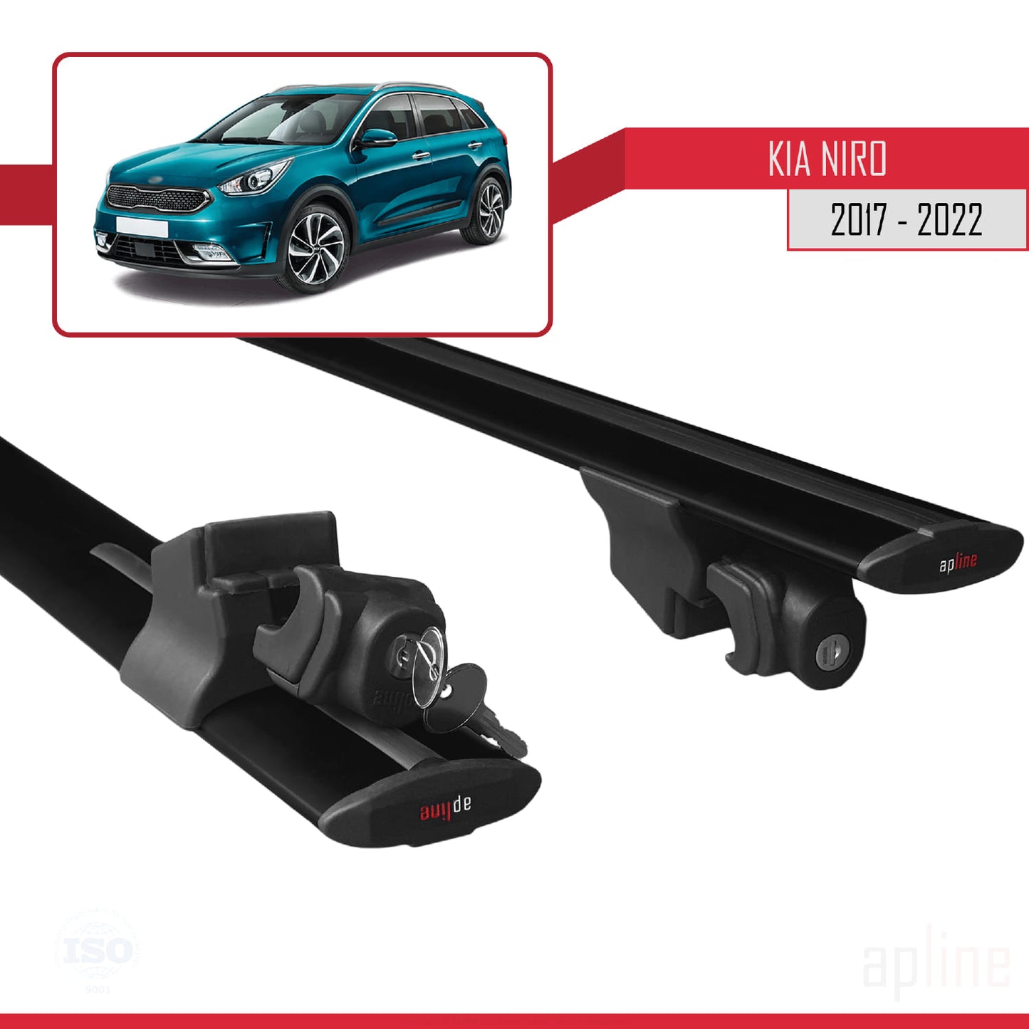 Compatible con Kia Niro (DE) 2017-2022 HOOK Model Barras de Techo Auto Portaequipajes Barras Transversales Negro Aluminio 2 Barras
