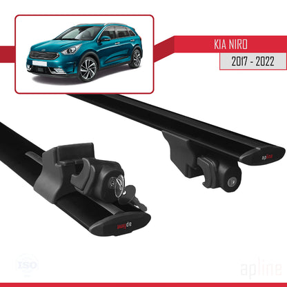 Compatible con Kia Niro (DE) 2017-2022 HOOK Model Barras de Techo Auto Portaequipajes Barras Transversales Negro Aluminio 2 Barras