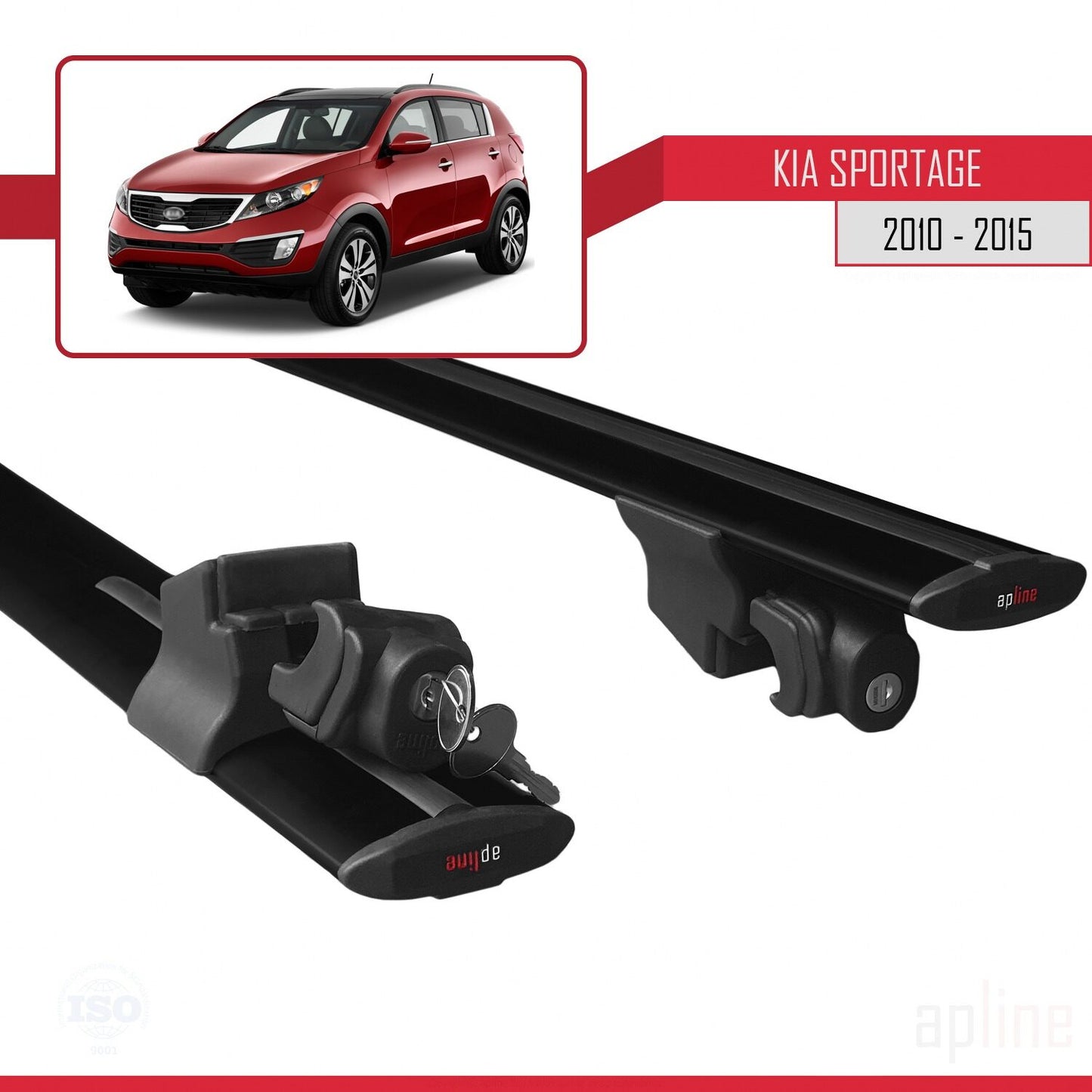 Compatible avec Kia Sportage 3 (SL) 2010-2015 HOOK Model Barres de Toit Railing Porte-Bagages de Voiture Noir Aluminium 2 Barres