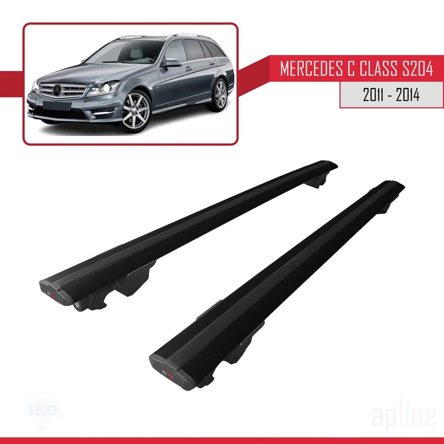 Compatible avec Mercedes Classe C 3 (S204) Post-Facelift 2011-2014 HOOK Model Barres de Toit Railing Porte-Bagages de Voiture Noir Aluminium 2 Barres
