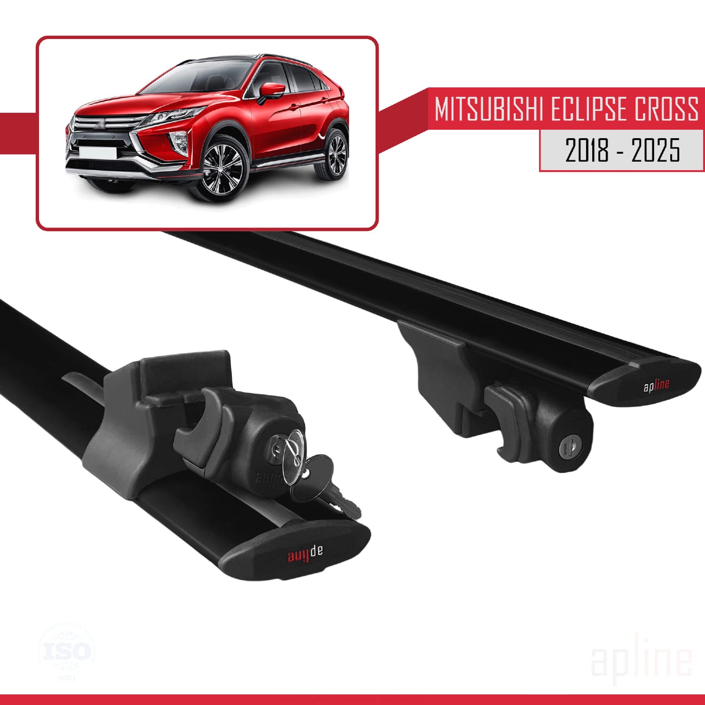 Compatible avec Mitsubishi Eclipse Cross (GK) 2018-2025 HOOK Model Barres de Toit Railing Porte-Bagages de Voiture Noir Aluminium 2 Barres