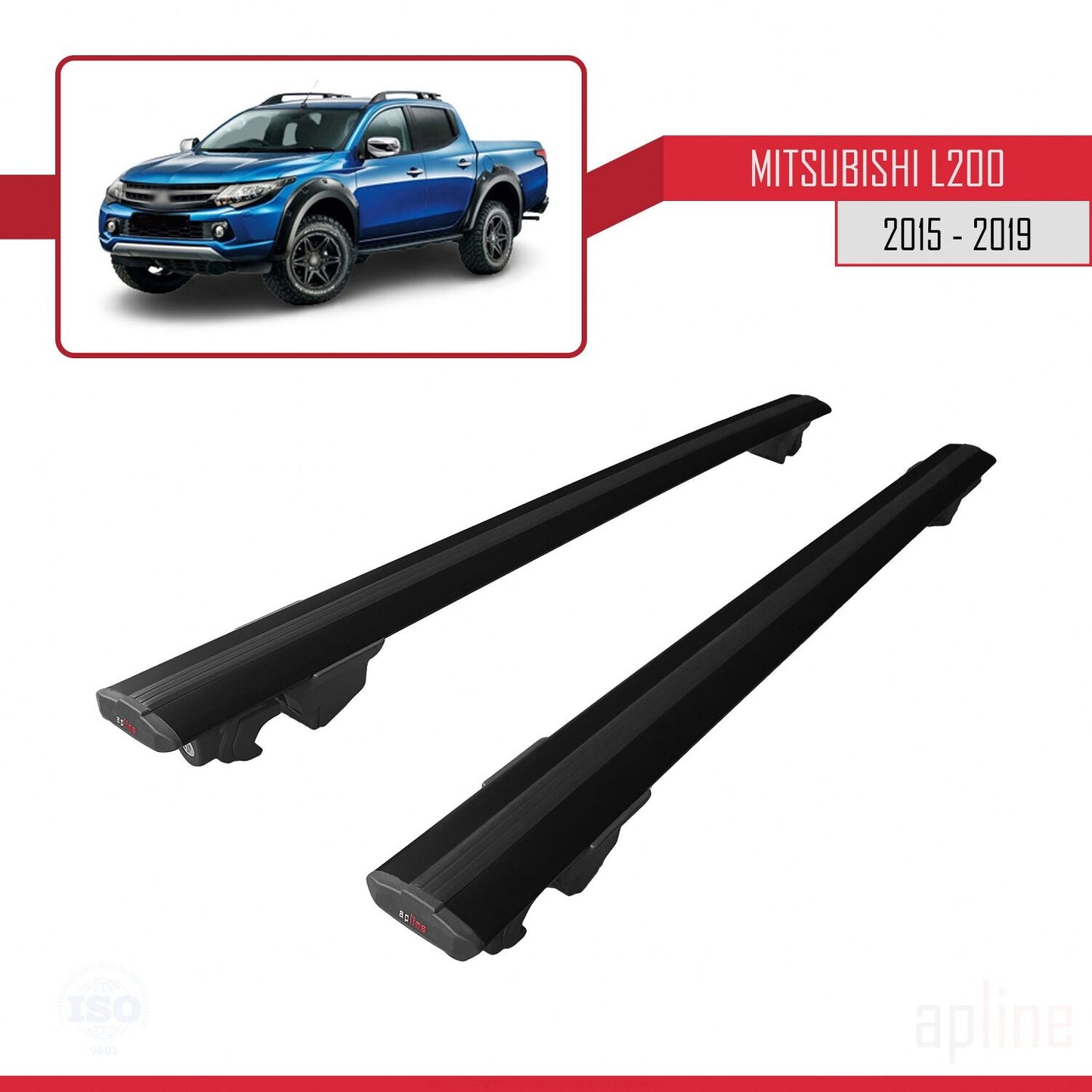 Compatible avec Mitsubishi L200 V Pre-Facelift 2015-2019 HOOK Model Barres de Toit Railing Porte-Bagages de Voiture Noir Aluminium 2 Barres