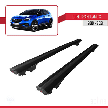 Compatible con Opel Grandland X 2018-2021 HOOK Model Barras de Techo Auto Portaequipajes Barras Transversales Negro Aluminio 2 Barras