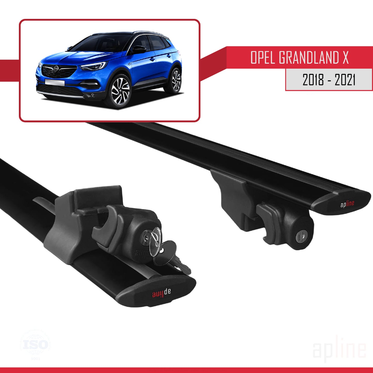 Compatible con Opel Grandland X 2018-2021 HOOK Model Barras de Techo Auto Portaequipajes Barras Transversales Negro Aluminio 2 Barras
