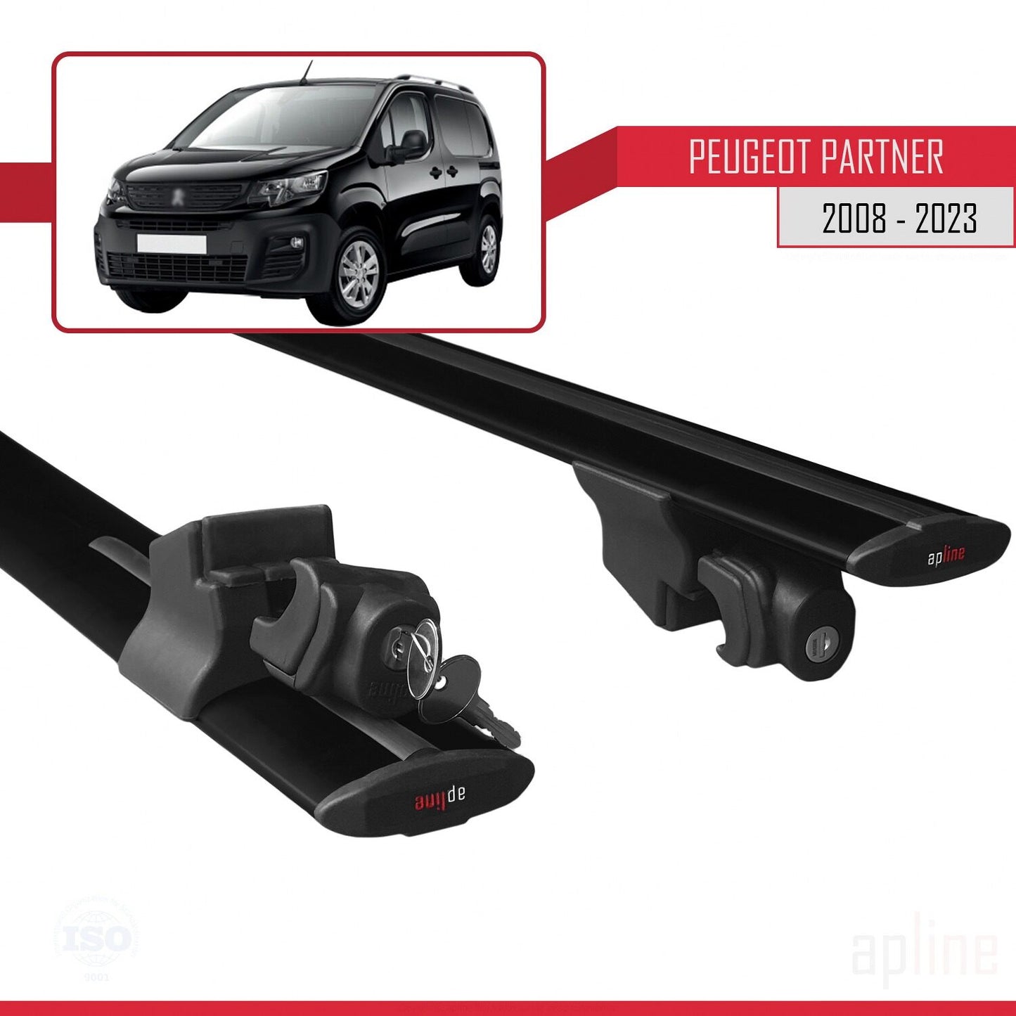 Compatible con Peugeot Partner 3 2019-2022 HOOK Model Barras de Techo Auto Portaequipajes Barras Transversales Negro Aluminio 2 Barras