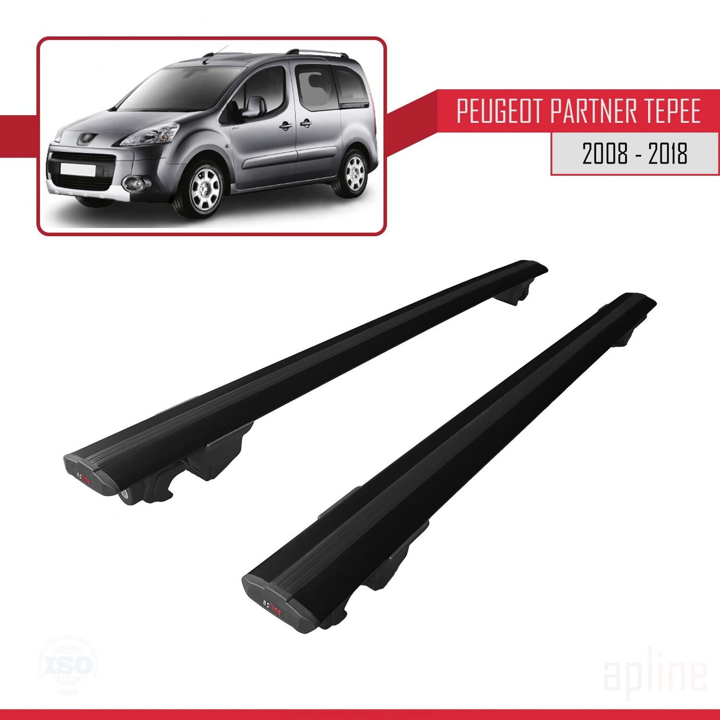 Compatible con Peugeot Partner 2 Tepee 2008-2018 HOOK Model Barras de Techo Auto Portaequipajes Barras Transversales Negro Aluminio 2 Barras