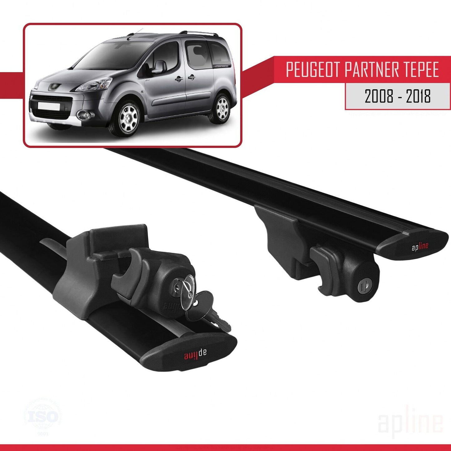 Compatible con Peugeot Partner 2 Tepee 2008-2018 HOOK Model Barras de Techo Auto Portaequipajes Barras Transversales Negro Aluminio 2 Barras