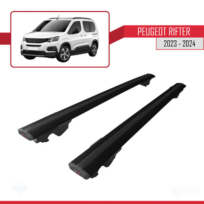 Compatible con Peugeot Rifter 2023-2024 HOOK Model Barras de Techo Auto Portaequipajes Barras Transversales Negro Aluminio 2 Barras