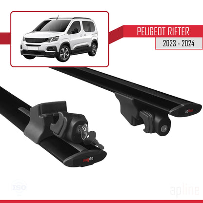 Compatible con Peugeot Rifter 2023-2024 HOOK Model Barras de Techo Auto Portaequipajes Barras Transversales Negro Aluminio 2 Barras