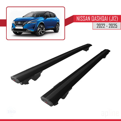 Compatible avec Nissan Qashqai 3 (J12) 2022-2025 HOOK Model Barres de Toit Railing Porte-Bagages de Voiture Noir Aluminium 2 Barres