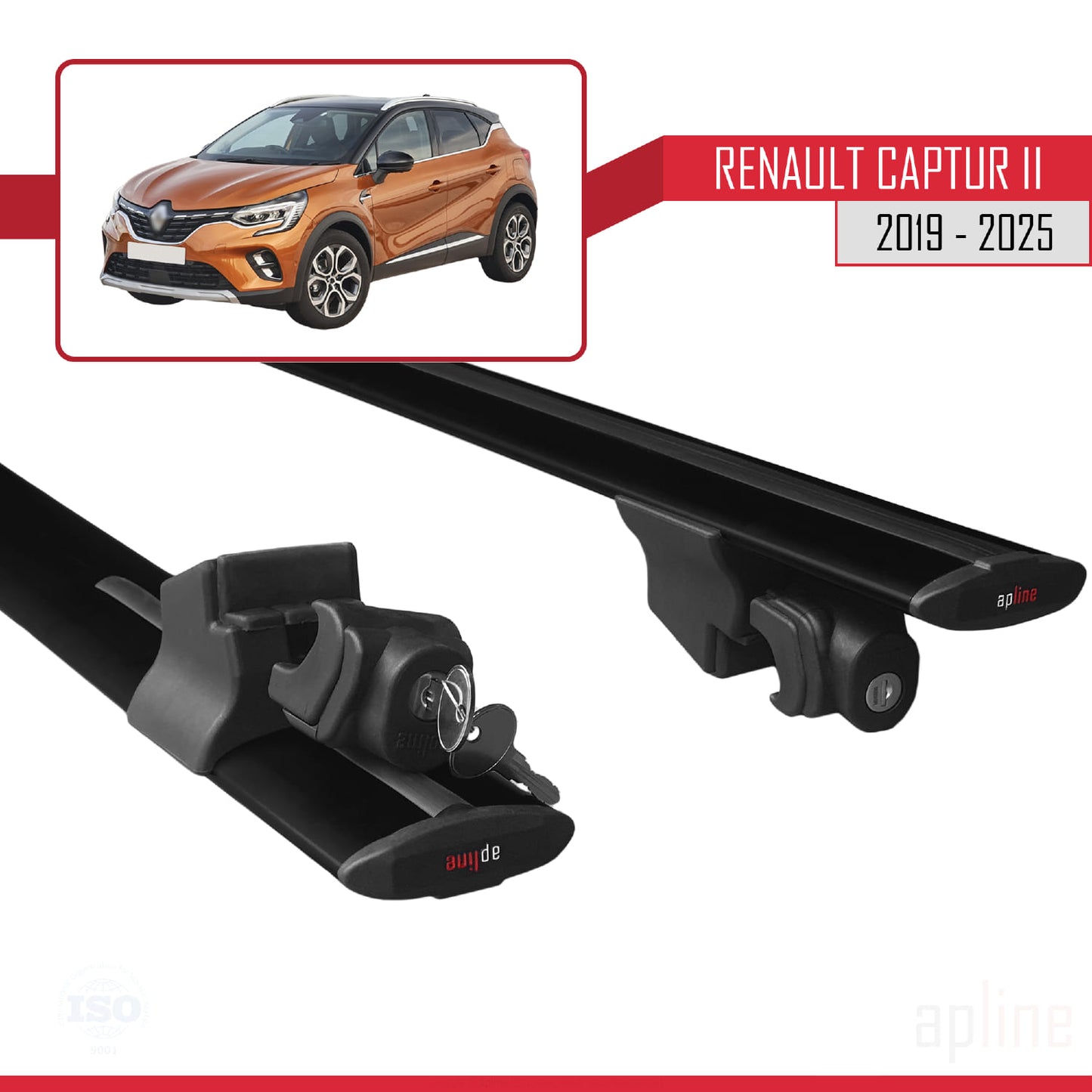 Compatible avec Renault Captur 2 2019-2025 HOOK Model Barres de Toit Railing Porte-Bagages de Voiture Noir Aluminium 2 Barres