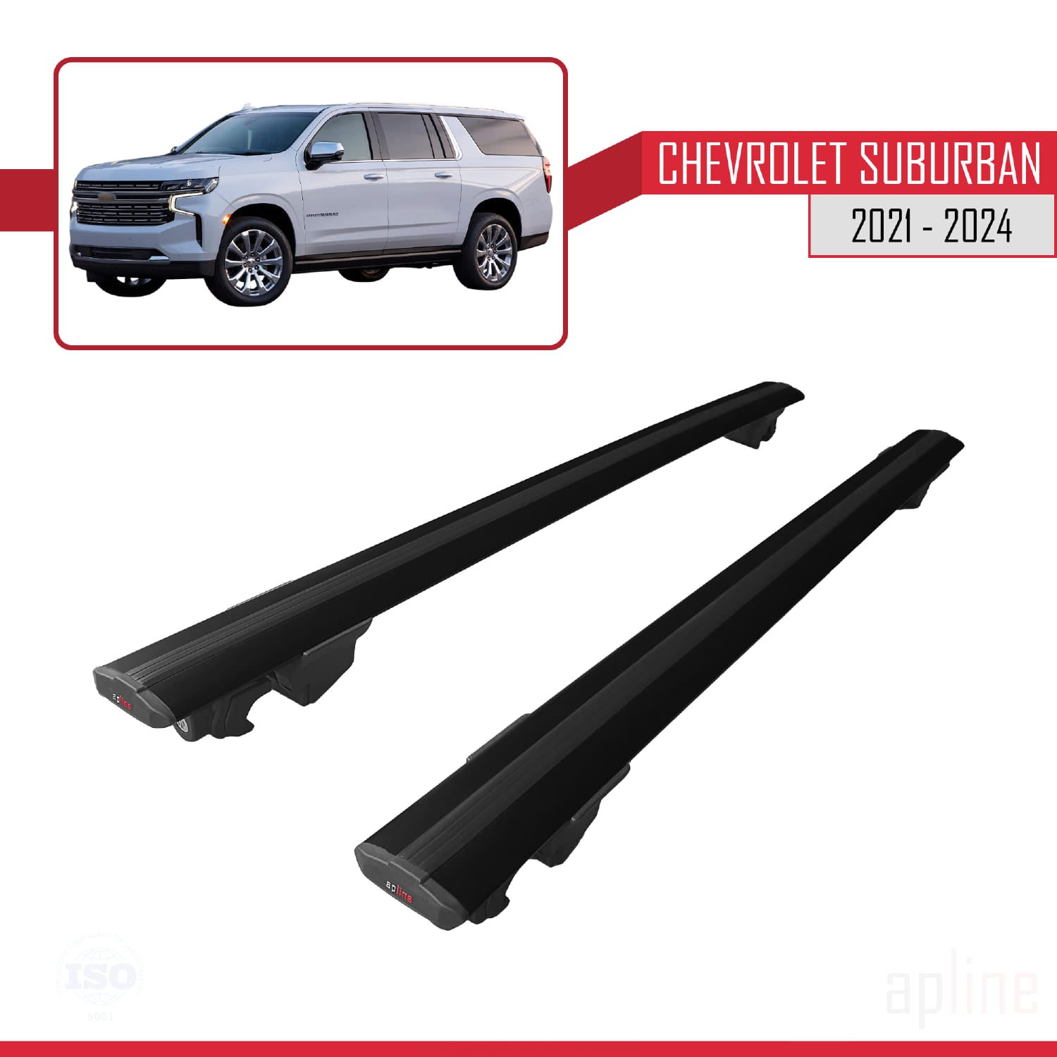 Compatible avec Chevrolet Suburban 2021-2024 HOOK Model Barres de Toit Railing Porte-Bagages de Voiture Noir Aluminium 2 Barres