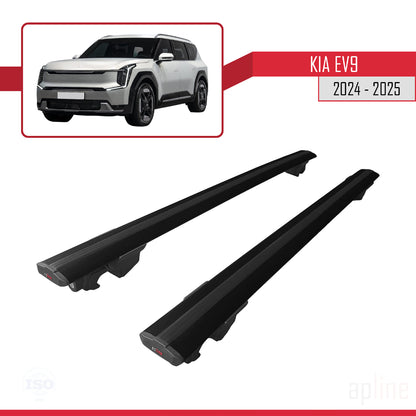 Compatible avec Kia EV9 2024-2025 HOOK Model Barres de Toit Railing Porte-Bagages de Voiture Noir Aluminium 2 Barres