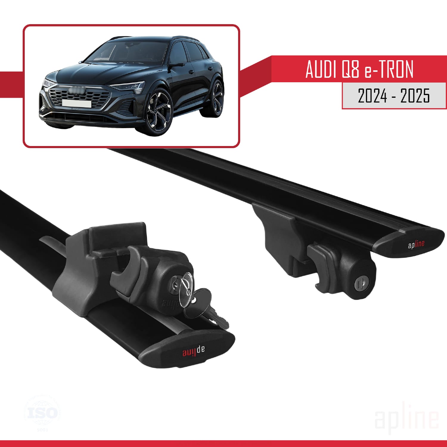 Compatible avec Audi Q8 e-Tron 2023-2024 HOOK Model Barres de Toit Railing Porte-Bagages de Voiture Noir Aluminium 2 Barres