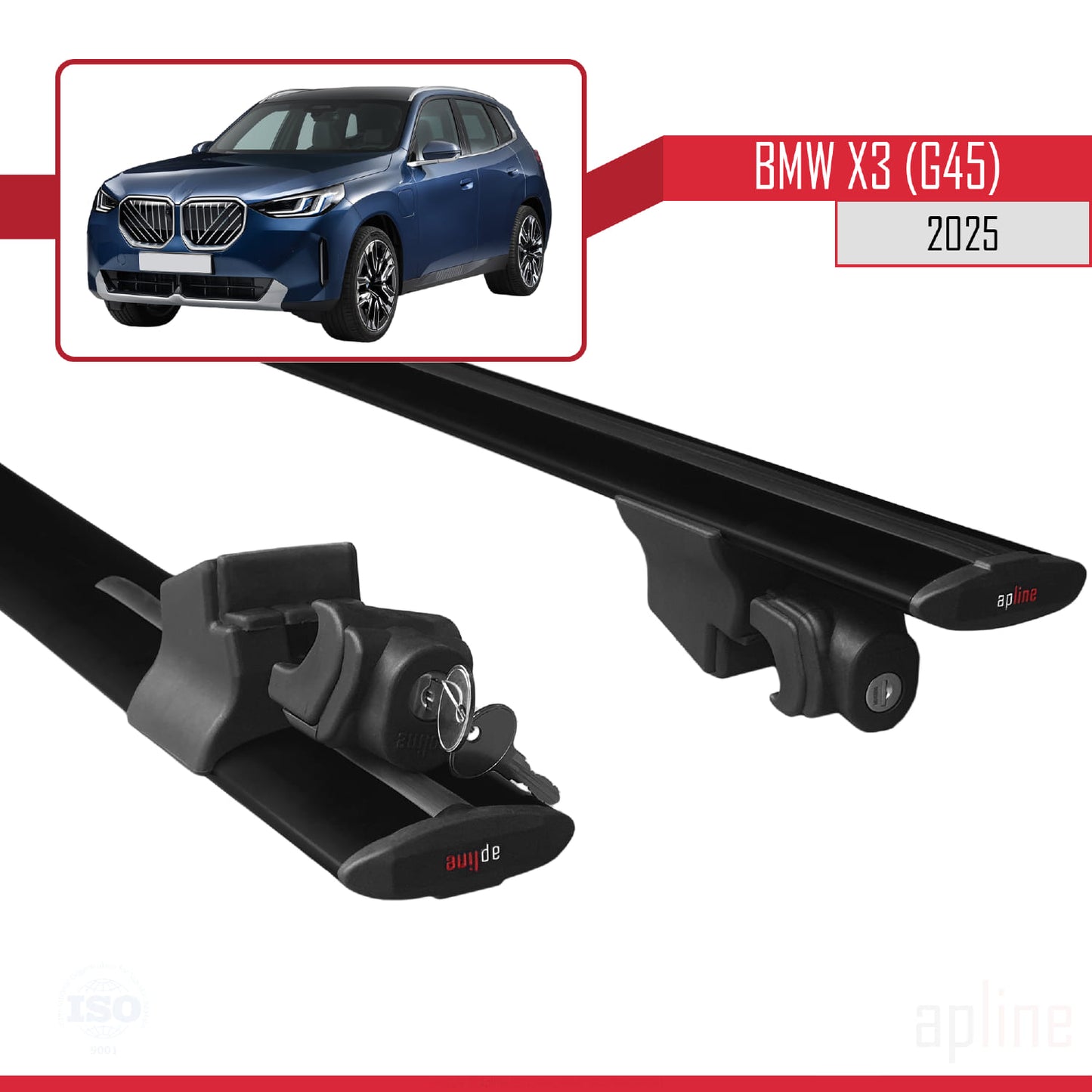 Compatible avec BMW X3 (G45) 2024-2025 HOOK Model Barres de Toit Railing Porte-Bagages de Voiture Noir Aluminium 2 Barres