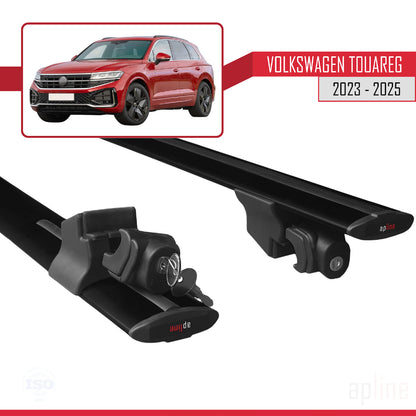 Compatible avec VW Touareg 2023-2024 HOOK Model Barres de Toit Railing Porte-Bagages de Voiture Noir Aluminium 2 Barres