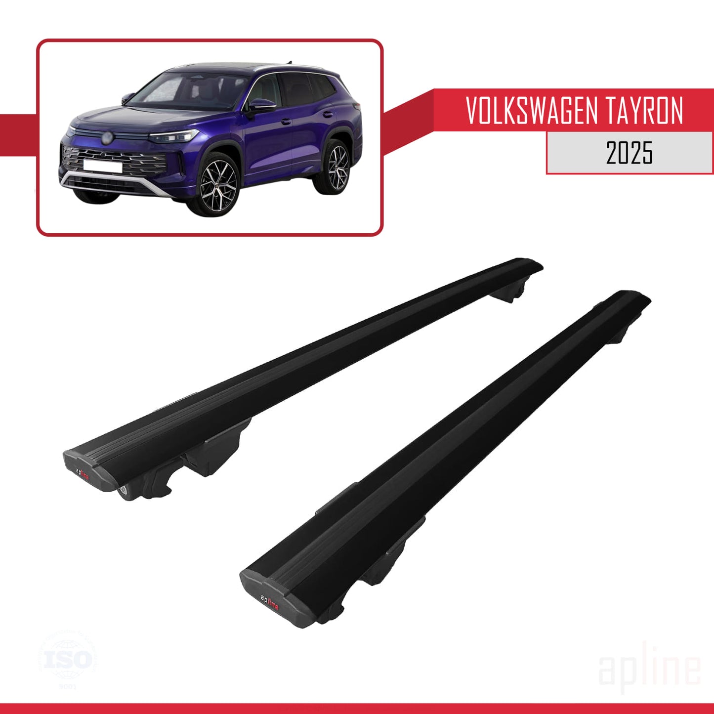 Compatible avec Volkswagen Tayron 2025 HOOK Model Barres de Toit Railing Porte-Bagages de Voiture Noir Aluminium 2 Barres