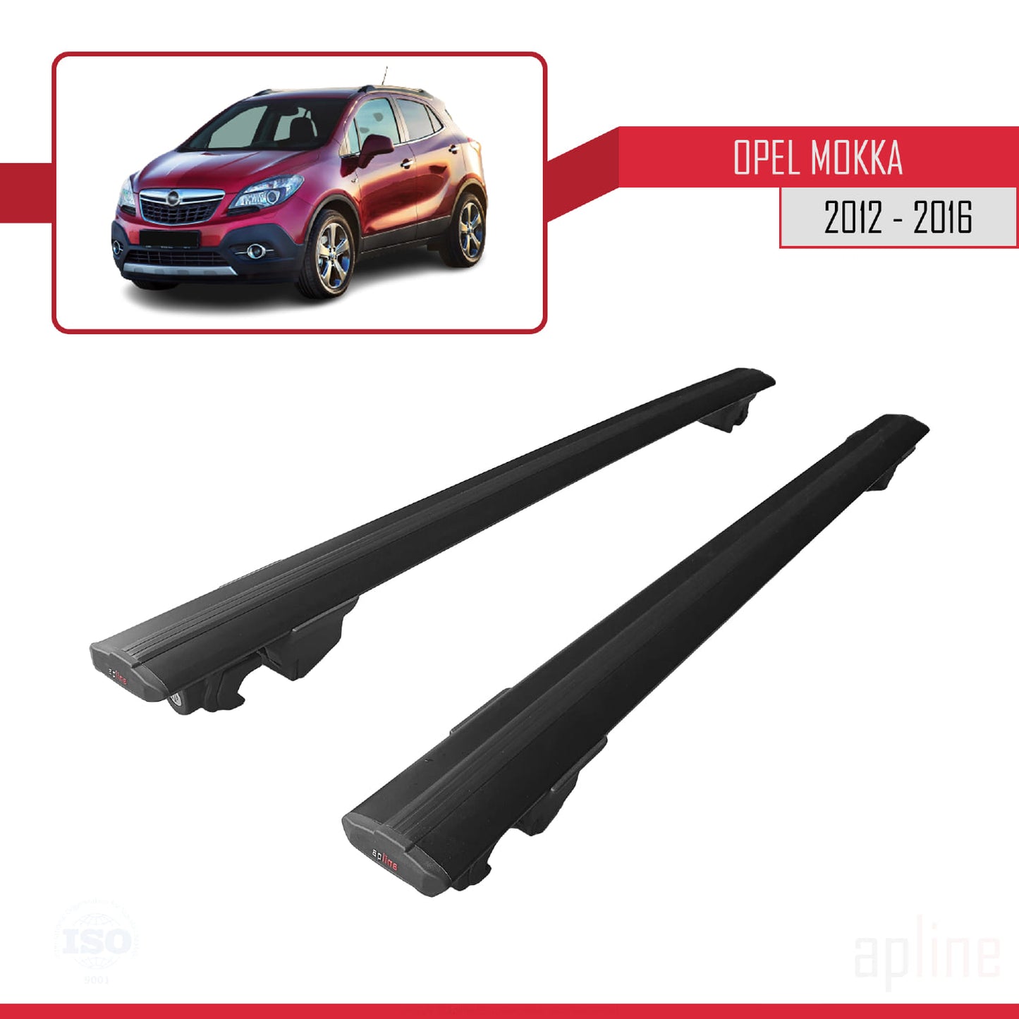 Compatible avec Opel Mokka A (J13) 2012-2016 HOOK Model Barres de Toit Railing Porte-Bagages de Voiture Noir Aluminium 2 Barres