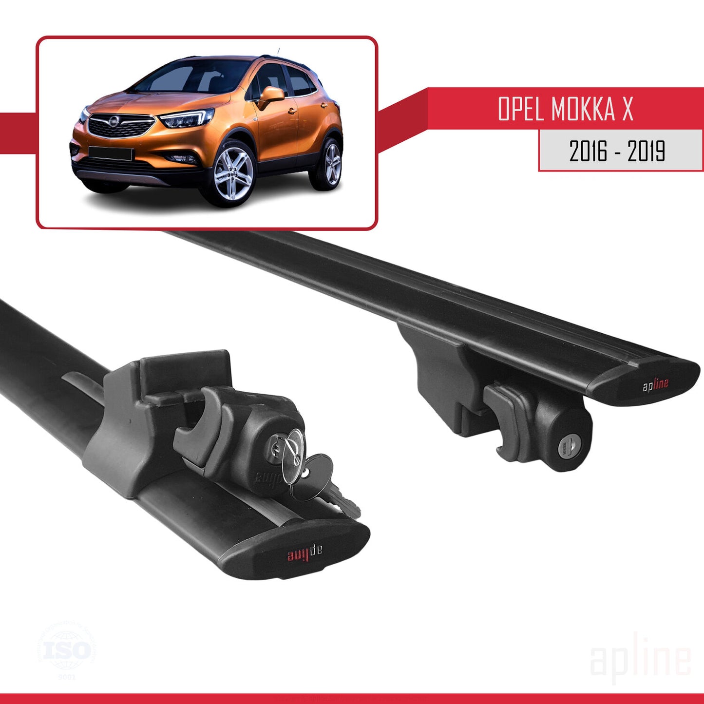 Compatible with Opel Mokka X (J13) 2016-2019 HOOK Model Car Roof Rack Cross Bar Black Aluminium 2 Bars