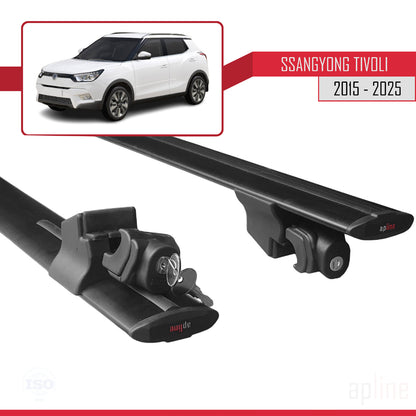 Compatible avec Ssangyong Tivoli 2015-2024 HOOK Model Barres de Toit Railing Porte-Bagages de Voiture Noir Aluminium 2 Barres