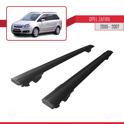 Compatible with Opel Zafira B (A05) Pre-Facelift 2005-2007 HOOK Model Car Roof Rack Cross Bar Black Aluminium 2 Bars