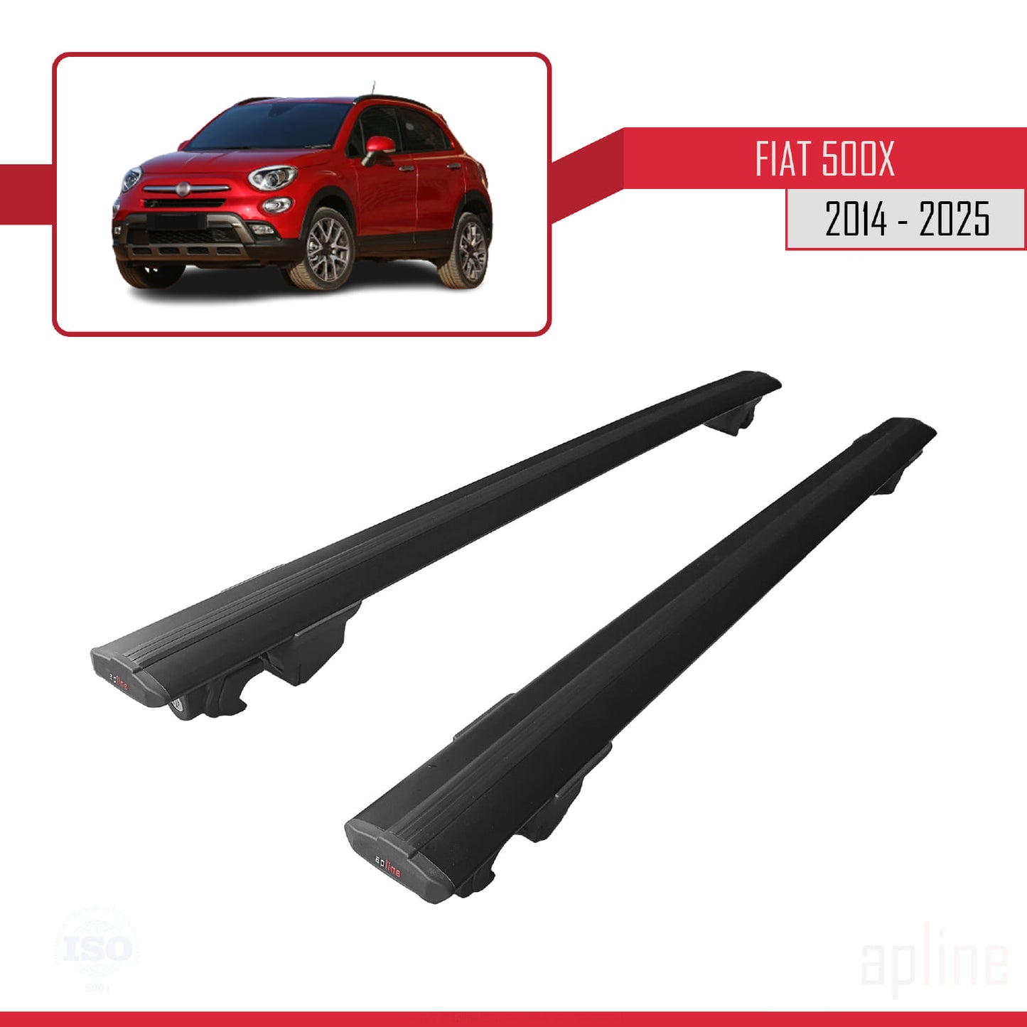 Compatibile con Fiat 500X 2014-2024 Modello HOOK Barre Portatutto Railing Portapacchi Auto Alluminio Nero 2 Barre