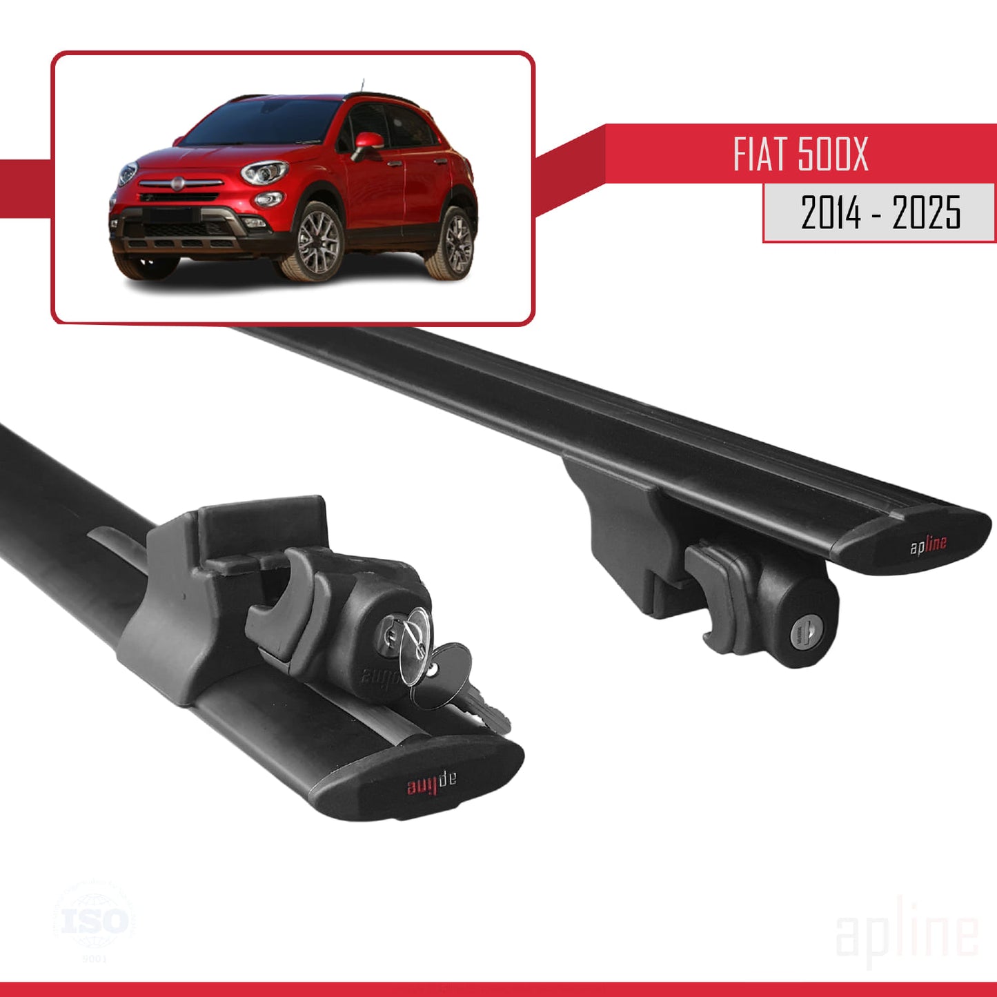 Compatibile con Fiat 500X 2014-2024 Modello HOOK Barre Portatutto Railing Portapacchi Auto Alluminio Nero 2 Barre