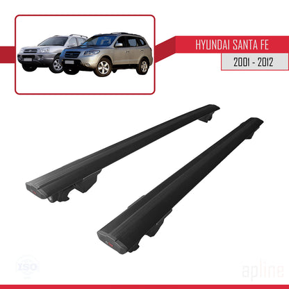Compatible con Hyundai Santa Fe (SM/CM) 2001-2012 HOOK Model Barras de Techo Auto Portaequipajes Barras Transversales Negro Aluminio 2 Barras