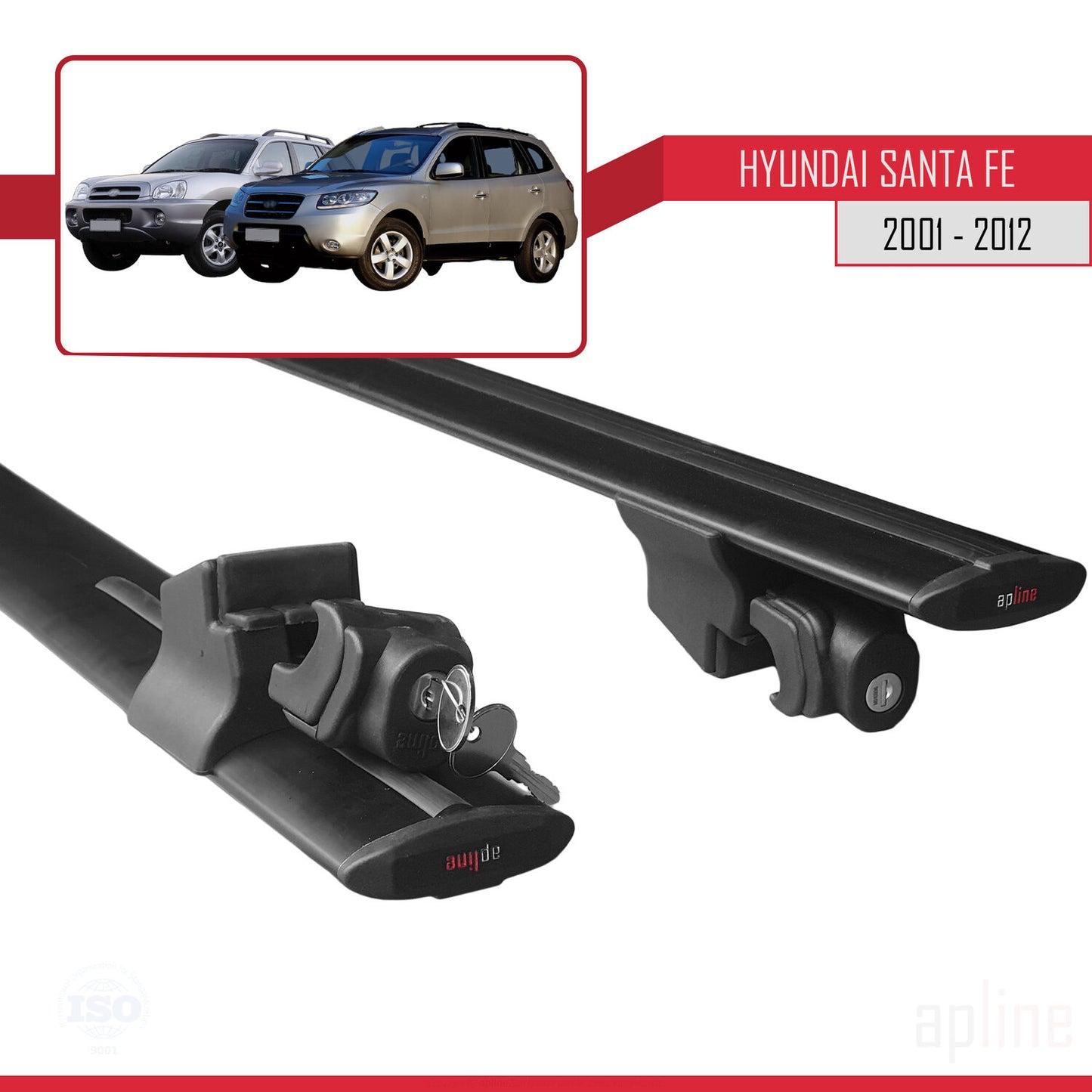 Compatible con Hyundai Santa Fe (SM/CM) 2001-2012 HOOK Model Barras de Techo Auto Portaequipajes Barras Transversales Negro Aluminio 2 Barras