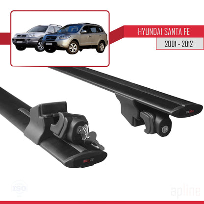 Compatible con Hyundai Santa Fe (SM/CM) 2001-2012 HOOK Model Barras de Techo Auto Portaequipajes Barras Transversales Negro Aluminio 2 Barras