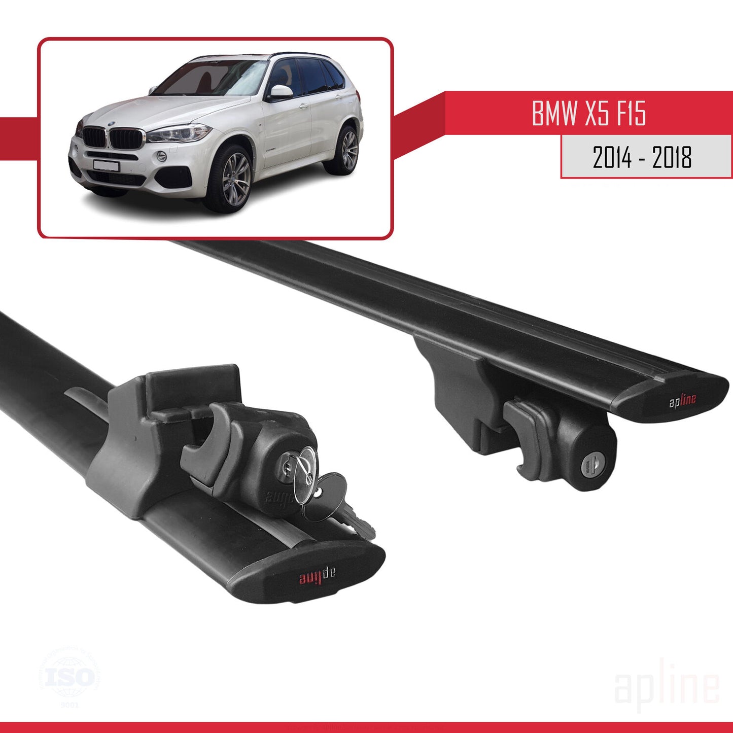 Compatible avec BMW X5 (F15) 2014-2018 HOOK Model Barres de Toit Railing Porte-Bagages de Voiture Noir Aluminium 2 Barres