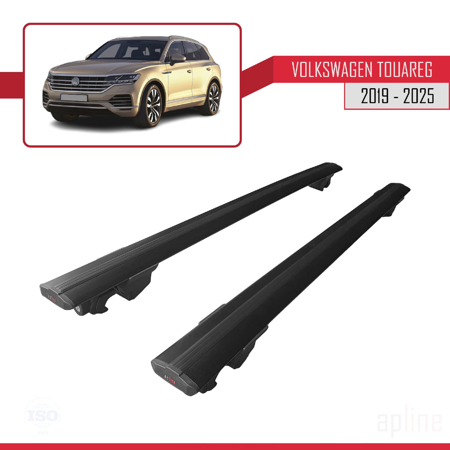 Compatible avec Volkswagen Touareg 3 (CR) 2019-2024 HOOK Model Barres de Toit Railing Porte-Bagages de Voiture Noir Aluminium 2 Barres