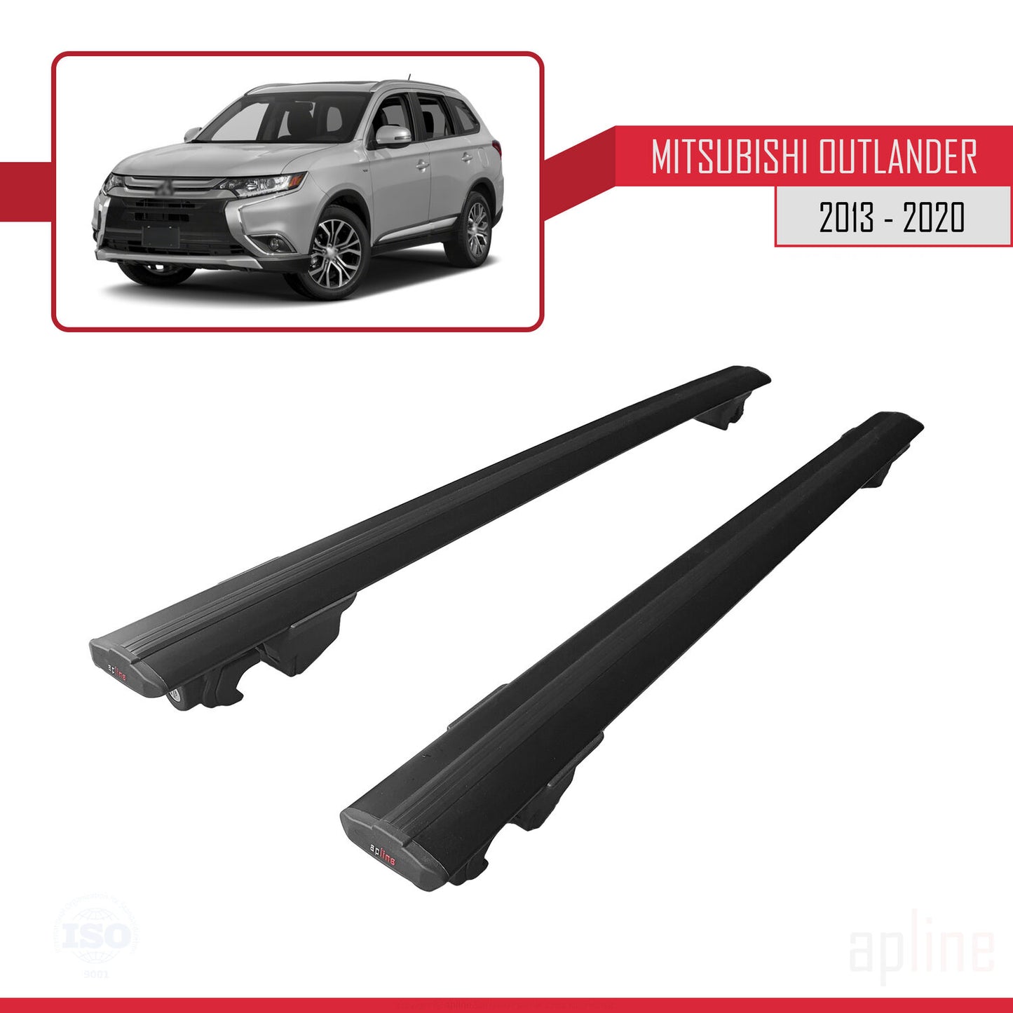 Compatible avec Mitsubishi Outlander 3 2013-2020 HOOK Model Barres de Toit Railing Porte-Bagages de Voiture Noir Aluminium 2 Barres