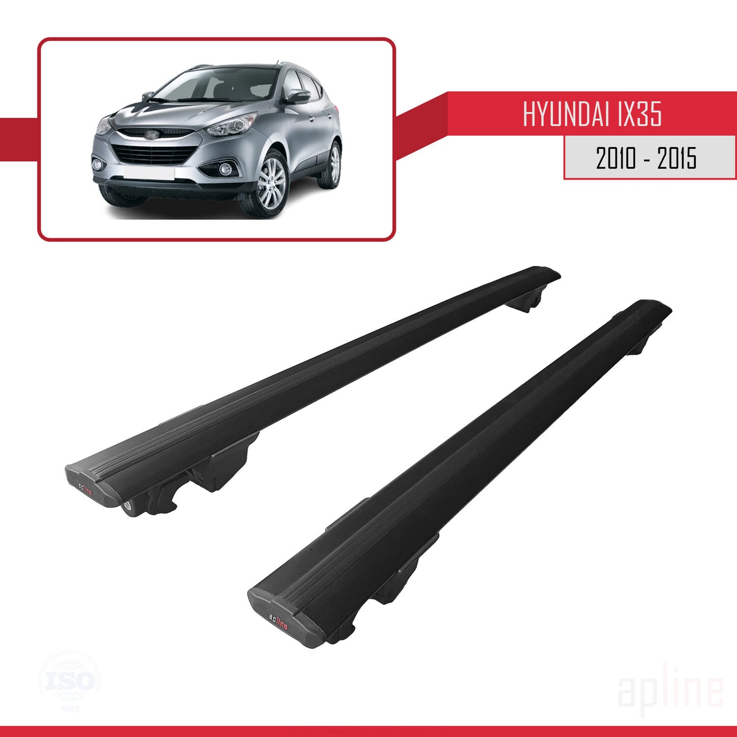 Compatible con Hyundai ix35 2 (LM) 2010-2015 HOOK Model Barras de Techo Auto Portaequipajes Barras Transversales Negro Aluminio 2 Barras