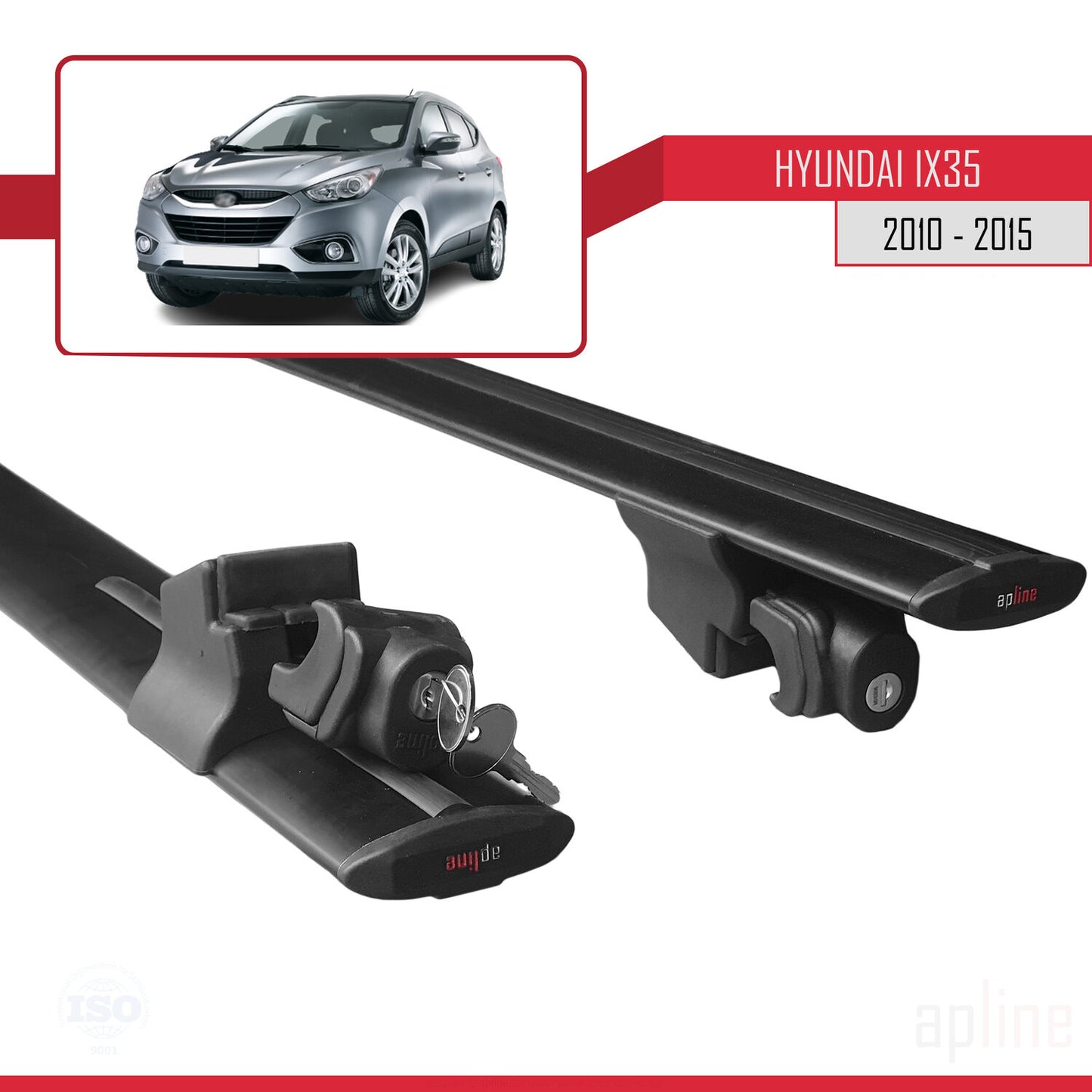 Compatible con Hyundai ix35 2 (LM) 2010-2015 HOOK Model Barras de Techo Auto Portaequipajes Barras Transversales Negro Aluminio 2 Barras