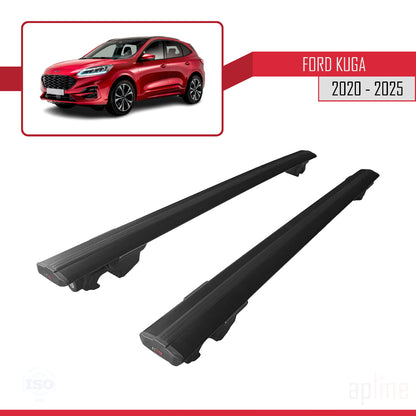 Compatible avec Ford Kuga 3 (CX482) 2020-2024 HOOK Model Barres de Toit Railing Porte-Bagages de Voiture Noir Aluminium 2 Barres