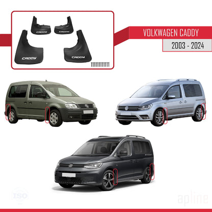 Compatible avec Volkswagen Caddy 2003-2024 Jeu de Bavettes Garde-boue Avant et Arrière de Voiture 4 Pcs Noir