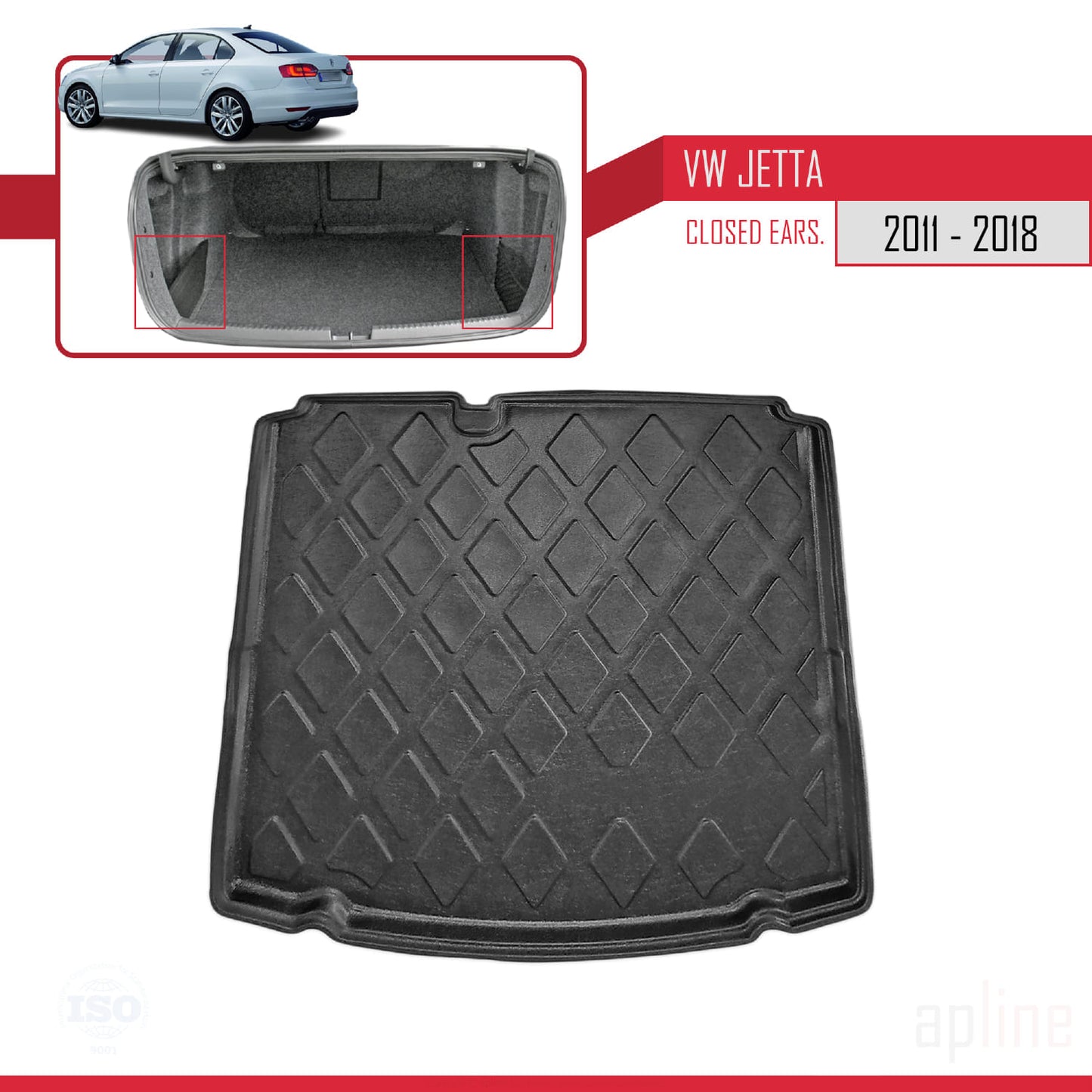 Compatible avec Volkswagen Jetta 6 (Comfortline-Highline) 2011-2018 Flexible Tapis de Coffre Plancher de Chargement Noir