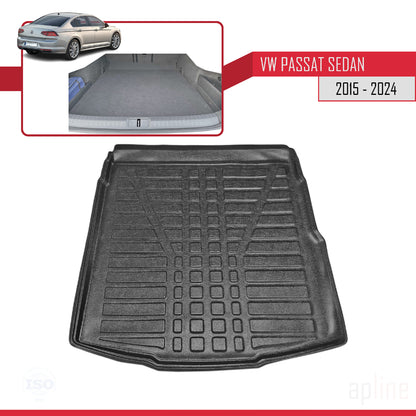 Compatible con Volkswagen Passat B8 (3G) 2015-2022 Flexible Tronco Alfombra De Carga Piso de Carga Bandeja Maletero Trasero Negro