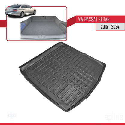 Compatible con Volkswagen Passat B8 (3G) 2015-2022 Flexible Tronco Alfombra De Carga Piso de Carga Bandeja Maletero Trasero Negro