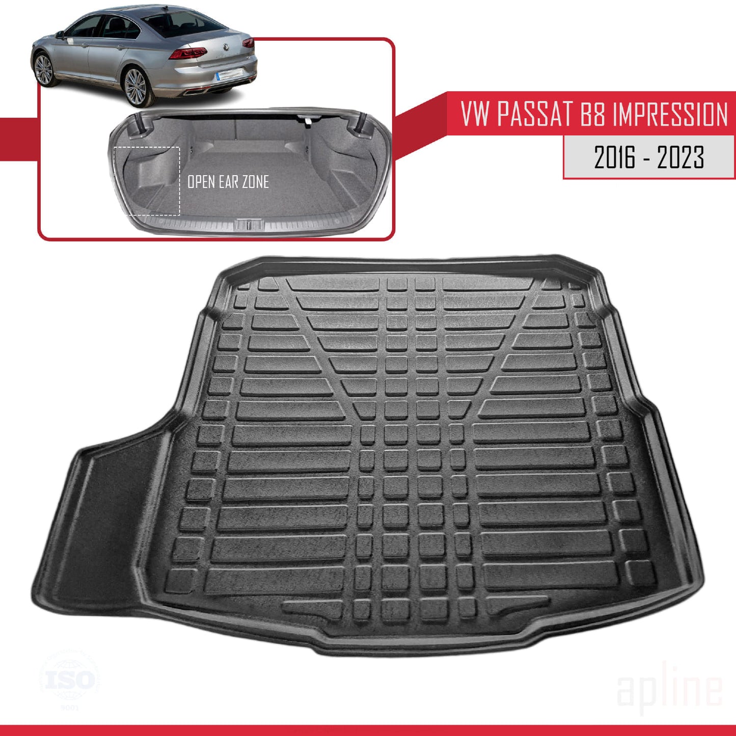 Compatible con Volkswagen Passat B8 (3G) Impression Post-Facelift 2019-2023 Flexible Tronco Alfombra De Carga Piso de Carga Bandeja Maletero Trasero Negro