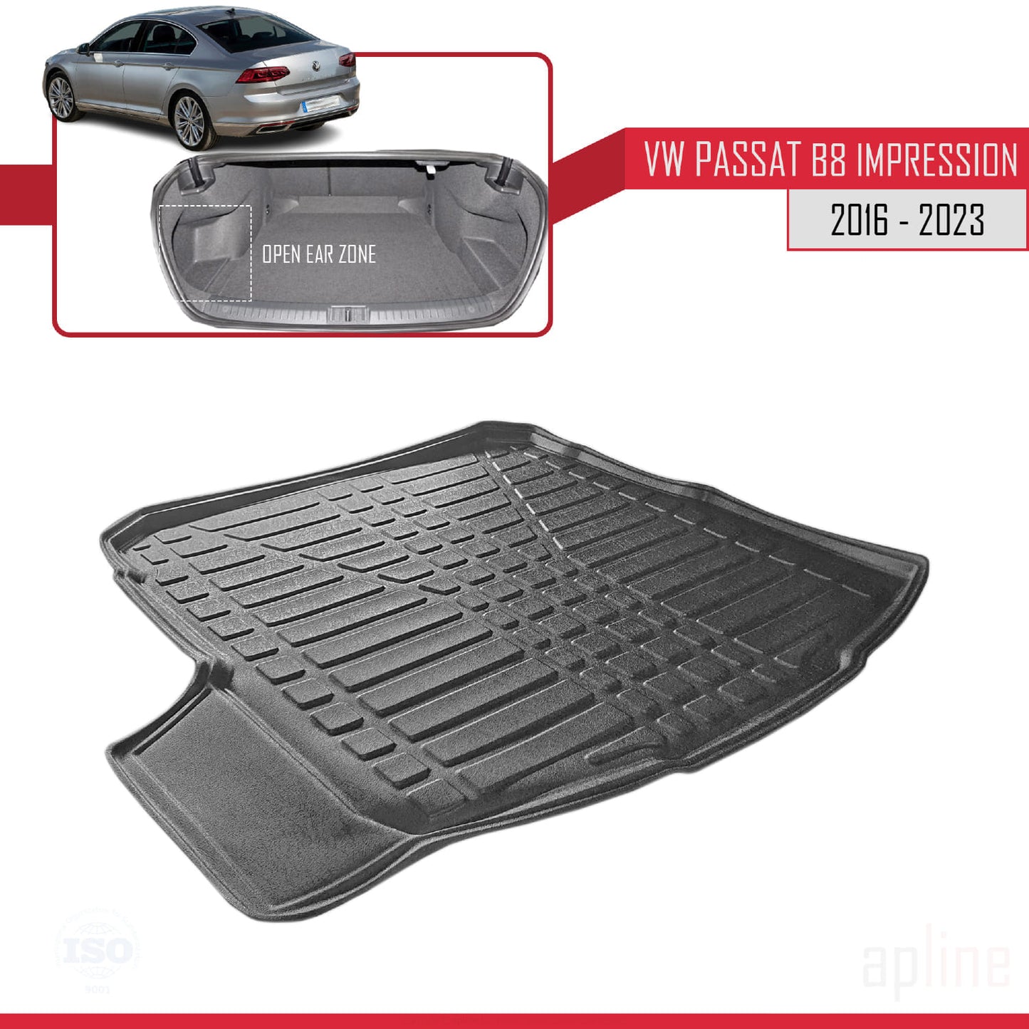 Compatible con Volkswagen Passat B8 (3G) Impression Post-Facelift 2019-2023 Flexible Tronco Alfombra De Carga Piso de Carga Bandeja Maletero Trasero Negro