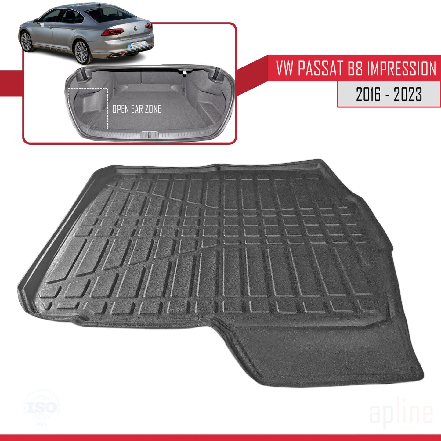 Compatible con Volkswagen Passat B8 (3G) Impression Post-Facelift 2019-2023 Flexible Tronco Alfombra De Carga Piso de Carga Bandeja Maletero Trasero Negro