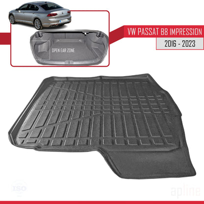 Compatible con Volkswagen Passat B8 (3G) Impression Post-Facelift 2019-2023 Flexible Tronco Alfombra De Carga Piso de Carga Bandeja Maletero Trasero Negro